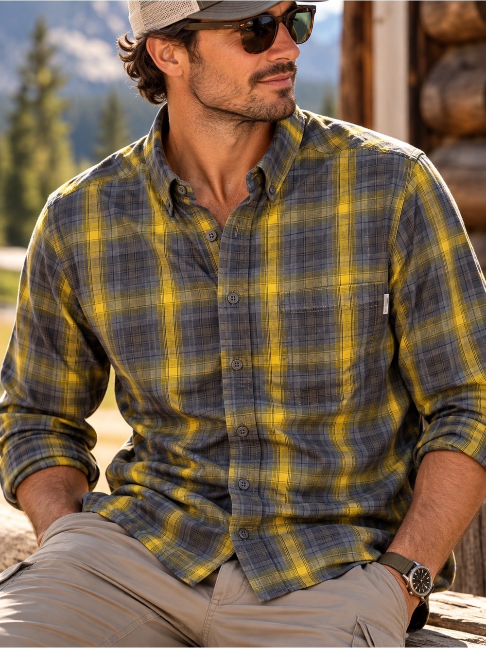 Columbia Rapid Rivers Plaid Stretch Shirt XXL Gray Yellow Outdoor #633